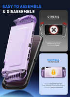Mumba Funda Protectora Transparente con Anclaje para Nintendo Switch 2 2025, Cubierta Protectora con Dise0o de Liberaci f3n R e1pida de Joy-Con y agarre de TPU Compatible con Nintendo Switch 2 Console de 7.9 Pulgadas (Púrpura)