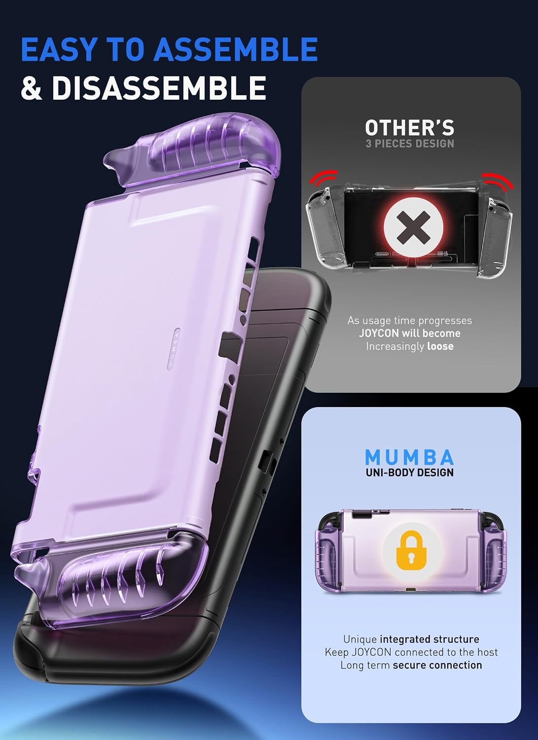 Mumba Funda Protectora Transparente con Anclaje para Nintendo Switch 2 2025, Cubierta Protectora con Dise0o de Liberaci f3n R e1pida de Joy-Con y agarre de TPU Compatible con Nintendo Switch 2 Console de 7.9 Pulgadas (Púrpura)