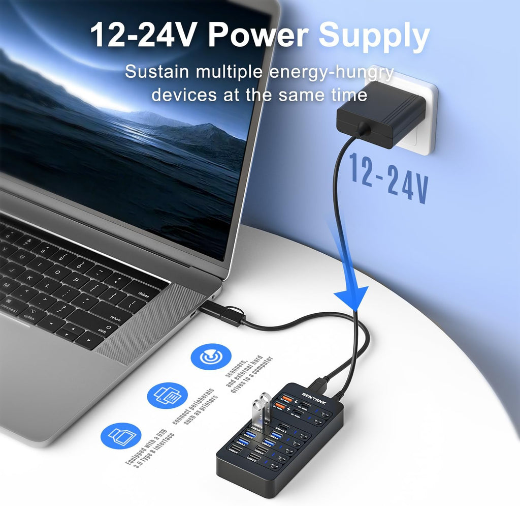 sentank, hub USB 3.0 de 14 puertos, alimentado
