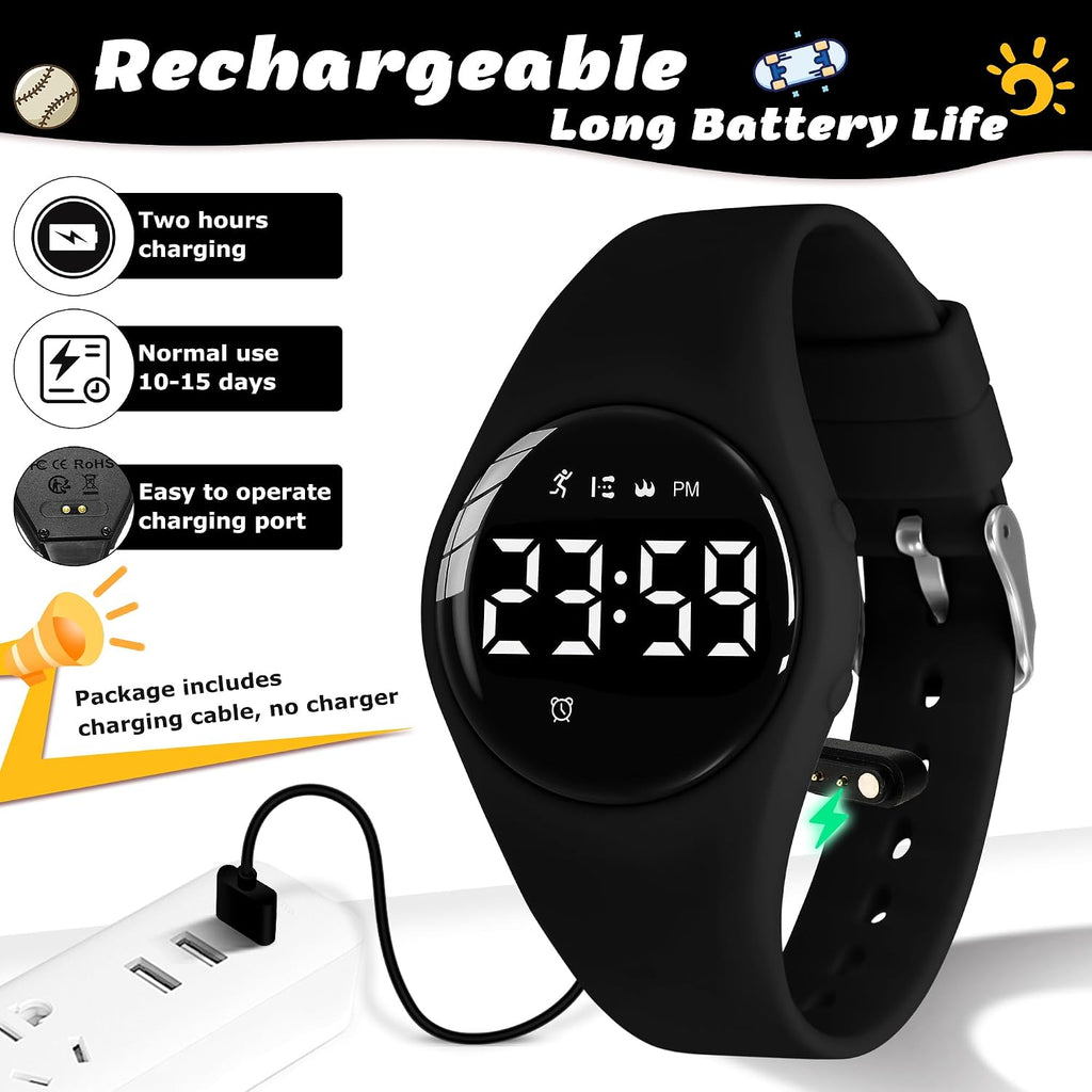 Relojes para niños y niñas, reloj deportivo digital con contador de pasos, podómetro, alarma de vibración, sin aplicación, impermeable, rastreador de fitness, reloj para niños, niñas, adolescentes