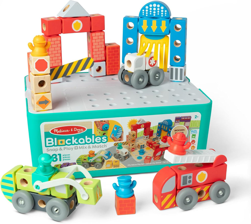 Melissa & Doug Blockables Rescue City - Juego de juguetes de construcción