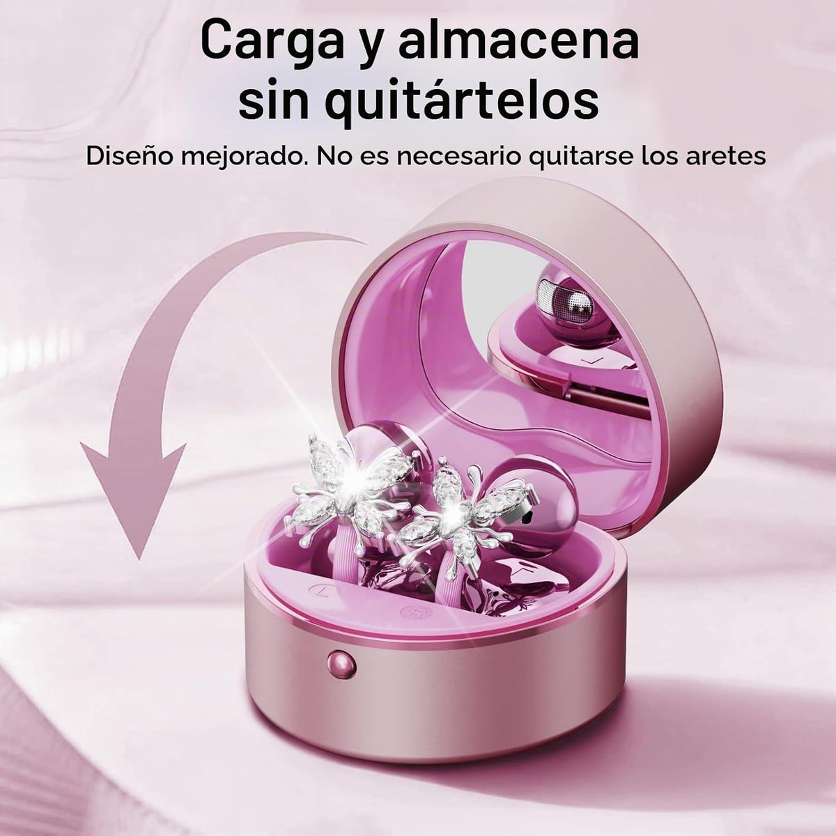 2026 Gran regalo con clip en auriculares con diseño de corazón y aretes de mariposa desmontables, auriculares inalámbricos Bluetooth 6.0 para mujer, IPX6 impermeable, tiempo de reproducción de