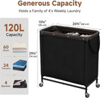 StorageWorks Cesta de lavandería de 3 secciones, carrito clasificador negro