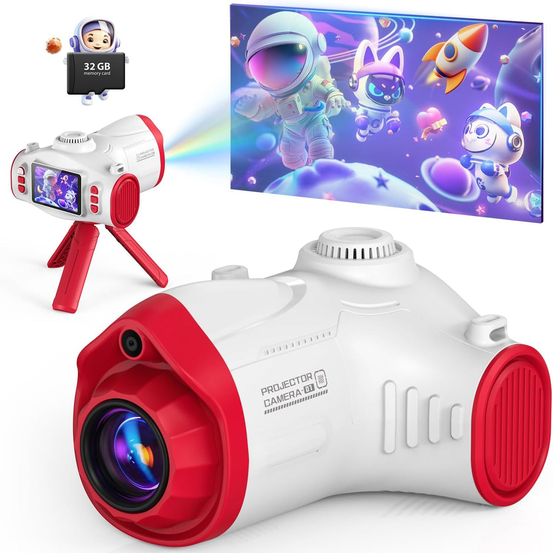 Uffylle Cámara para niños con proyector, cámara de video selfie par...