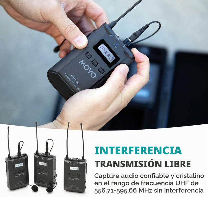 Movo WMX-20-DUO Sistema de micrófono inalámbrico UHF de 48 canales...