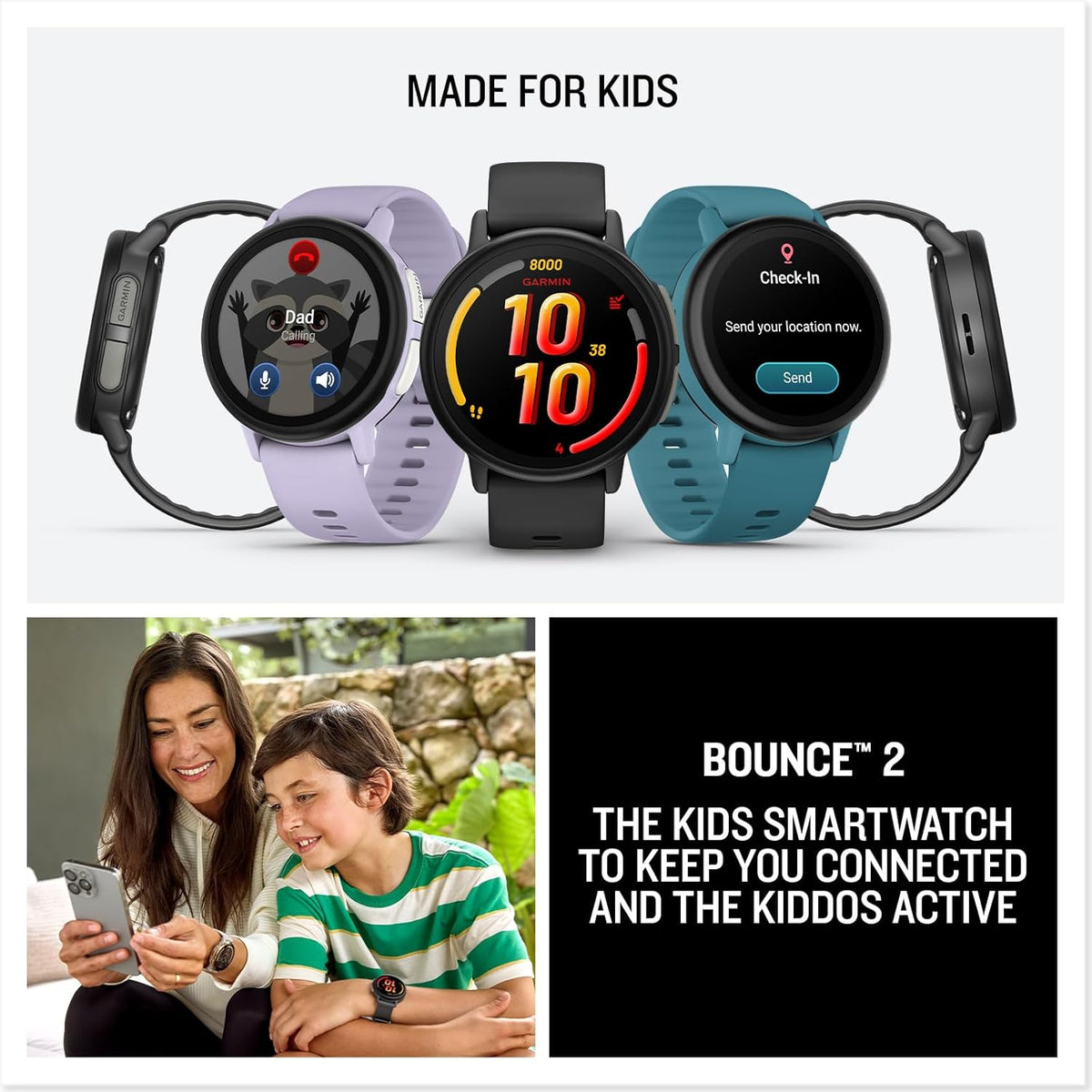 Garmin Bounce™ 2, Reloj inteligente para niños con funciones de llamada, mensajería y seguimiento de ubicación, color gris pizarra