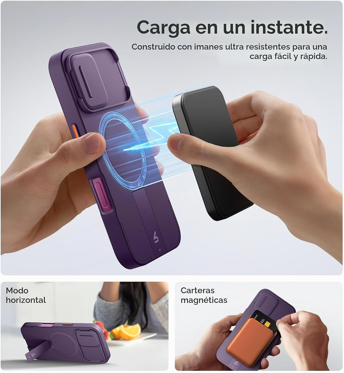 SURITCH Funda para iPhone 16 con cubierta magnética para cámara deslizante y soporte ajustable, compatible con MagSafe, funda con parachoques a prueba de golpes, cubierta protectora delgada de 6.1
