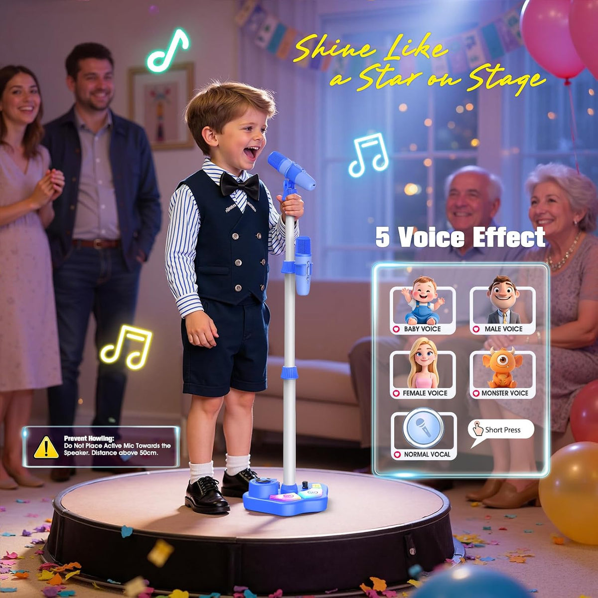 Máquina de karaoke de pie de juguete para niños de 3 a 5 4 a 6 5 a 7 años, regalos de Navidad y cumpleaños para niños de 3, 4, 5, 6, 7, 8 años, micrófono de karaoke recargable para niños con 2