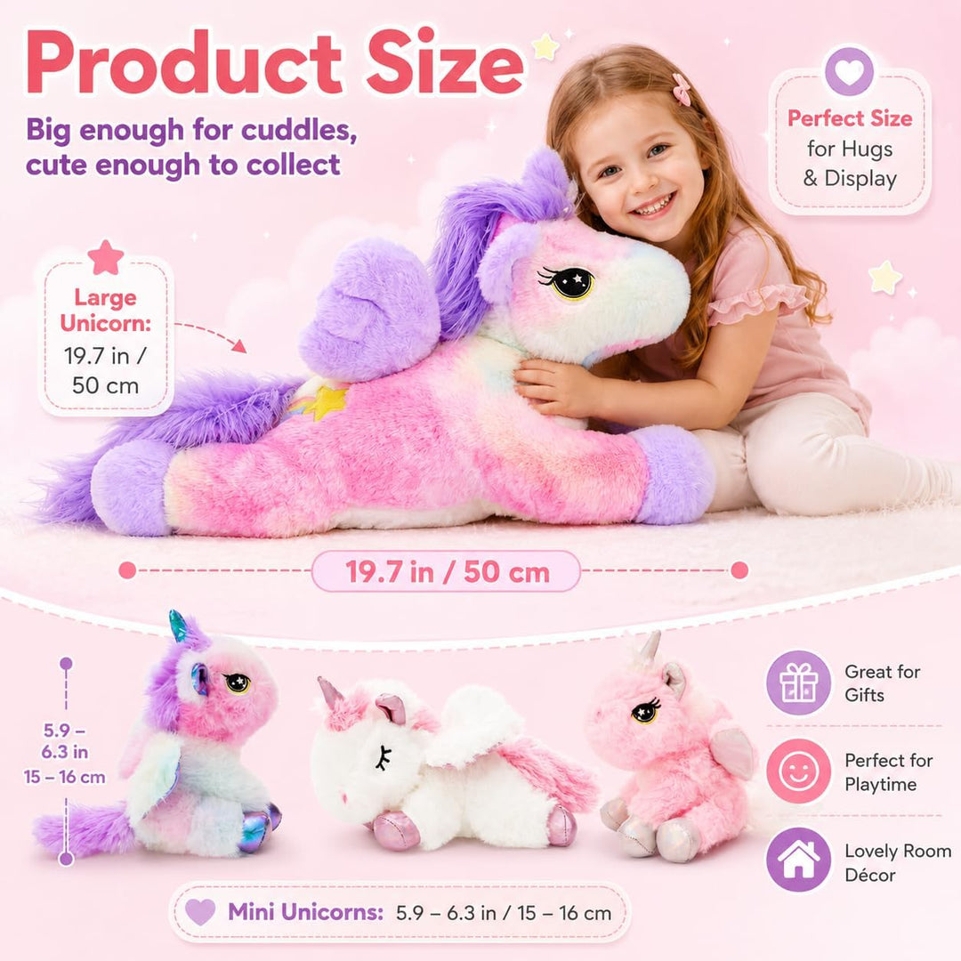 Tezituor Juego de peluche de unicornio que brilla en la oscuridad,...