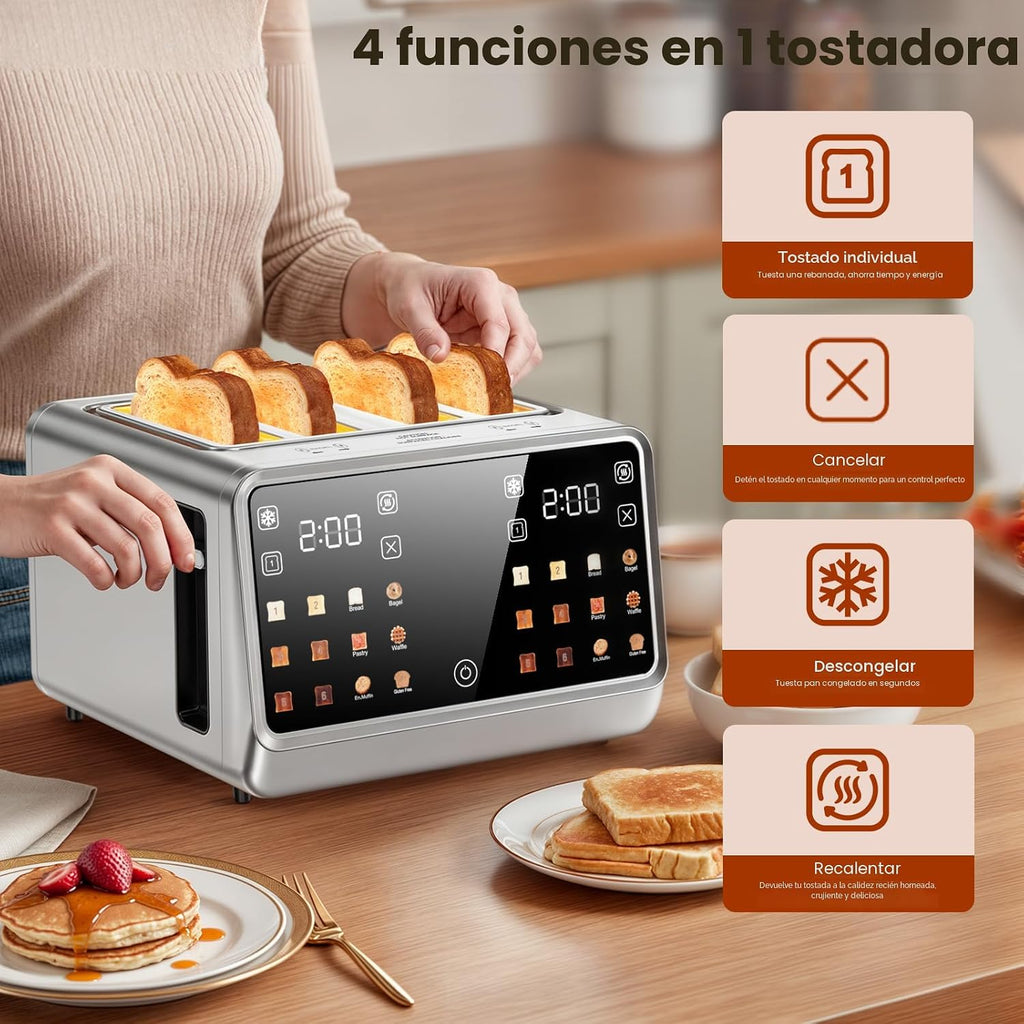 Tostadora de 4 rebanadas, tostadora de doble zona con pantalla