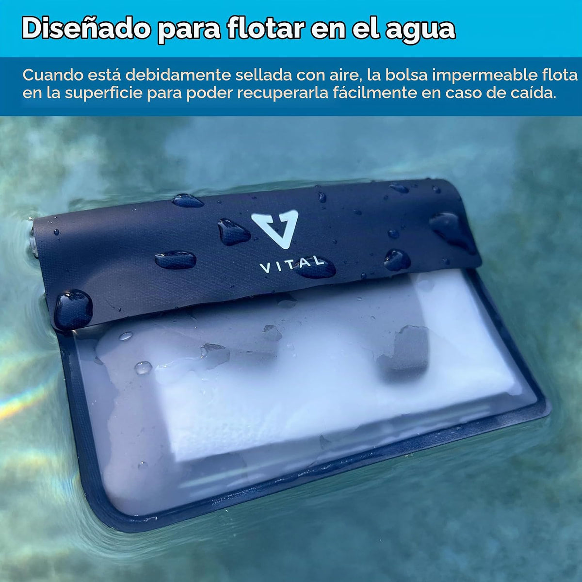 VITAL Cartera impermeable para nadar – Pequeña bolsa impermeable para llaves – Sumergible, flotante, a prueba de lluvia y agua, para surfear, llavero de coche, bolsa seca con correa para muñeca y tobillo