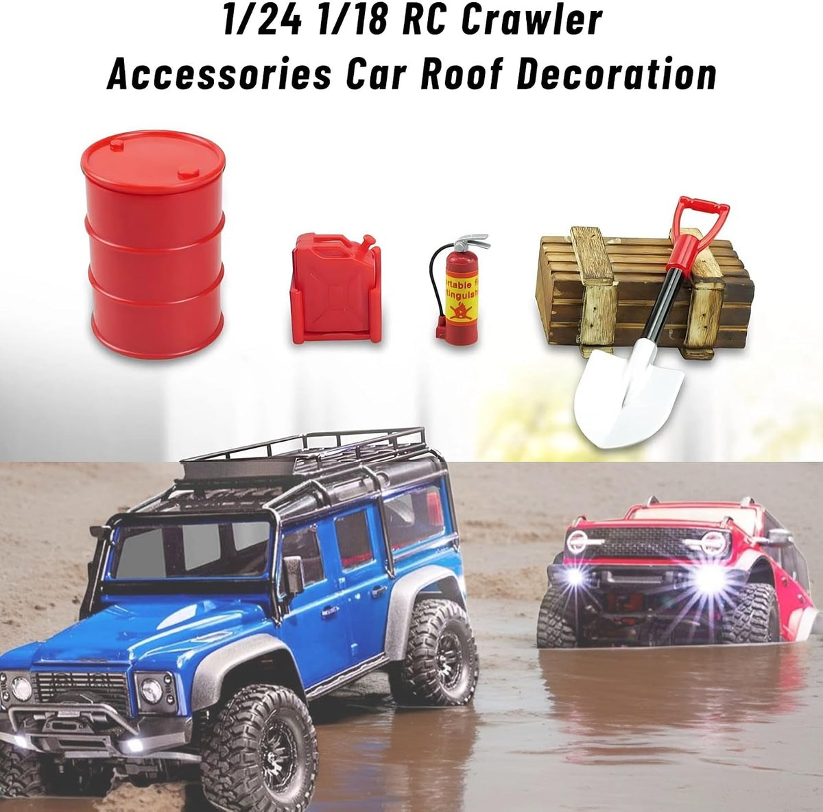 Juego de 10/12 piezas de accesorios de orugas a control remoto, kit de herramientas de recuperación de decoración a escala 1/18 1/24 para autos RC 1:18/24 como Traxxas TRX-4M, Axial SCX24, FMS