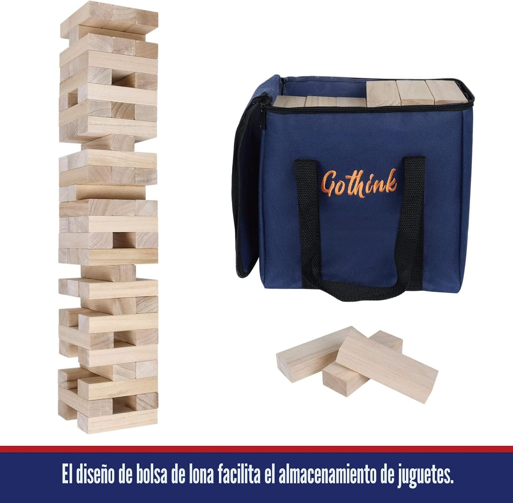 Juego de torre gigante de caída, torre grande que se apila a más de 3.2 pies, 60 piezas de bloques gigantes de madera para juegos de patio al aire libre con estuche de transporte apilable, juego de noche, juguete de regalo para niños, adultos y familia