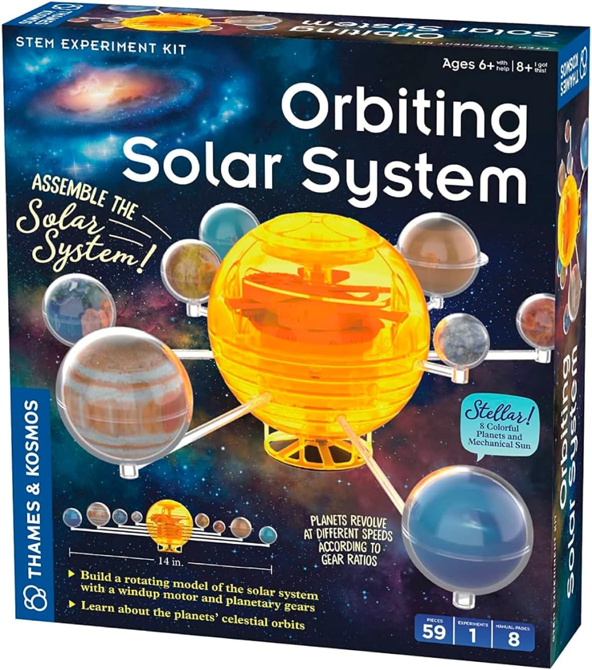Kit STEM de Sistema Solar Orbitante de Thames & Kosmos | Construye un Modelo de Sistema Solar Rotativo | Los Planetas Giran Usando un Motor de Resorte | Explora las Razones de Engranajes | Ferias