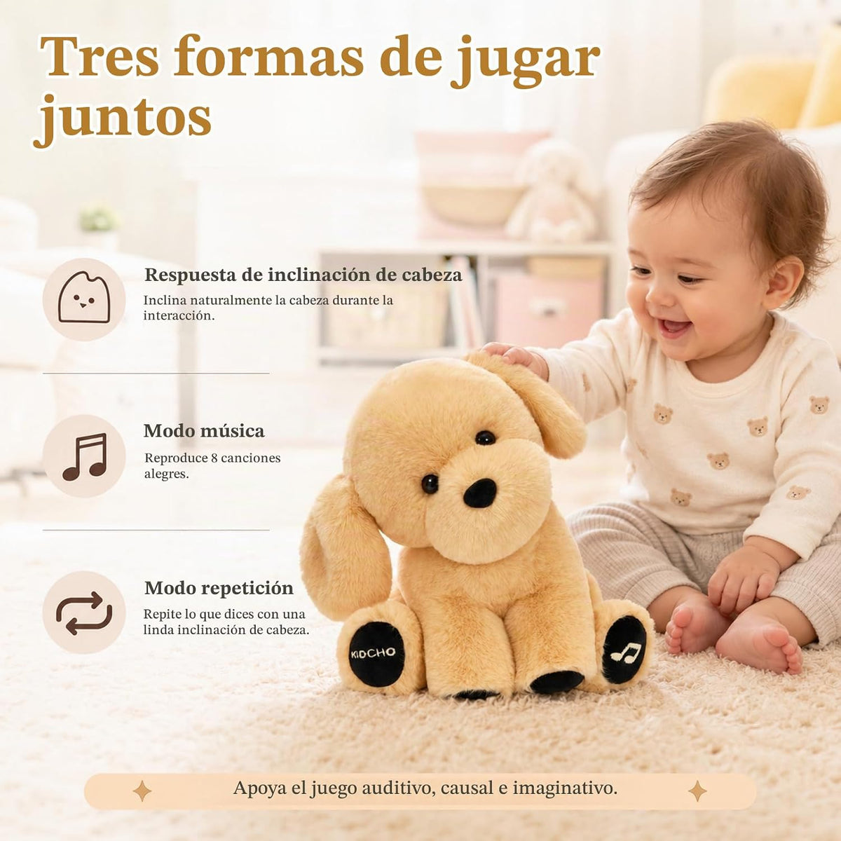 Juguete de peluche de Golden Retriever, juguete musical interactivo