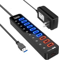 atolla, hub USB 3.0 de 11 puertos, alimentado, adaptador 12V/4A