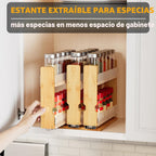 SpaceAid - Organizador de especias extraíble de bambú para gabinete, organizador de condimentos deslizante y resistente para cocina y despensa, organización vertical, 7.6 pulgadas de ancho, 3 cajones