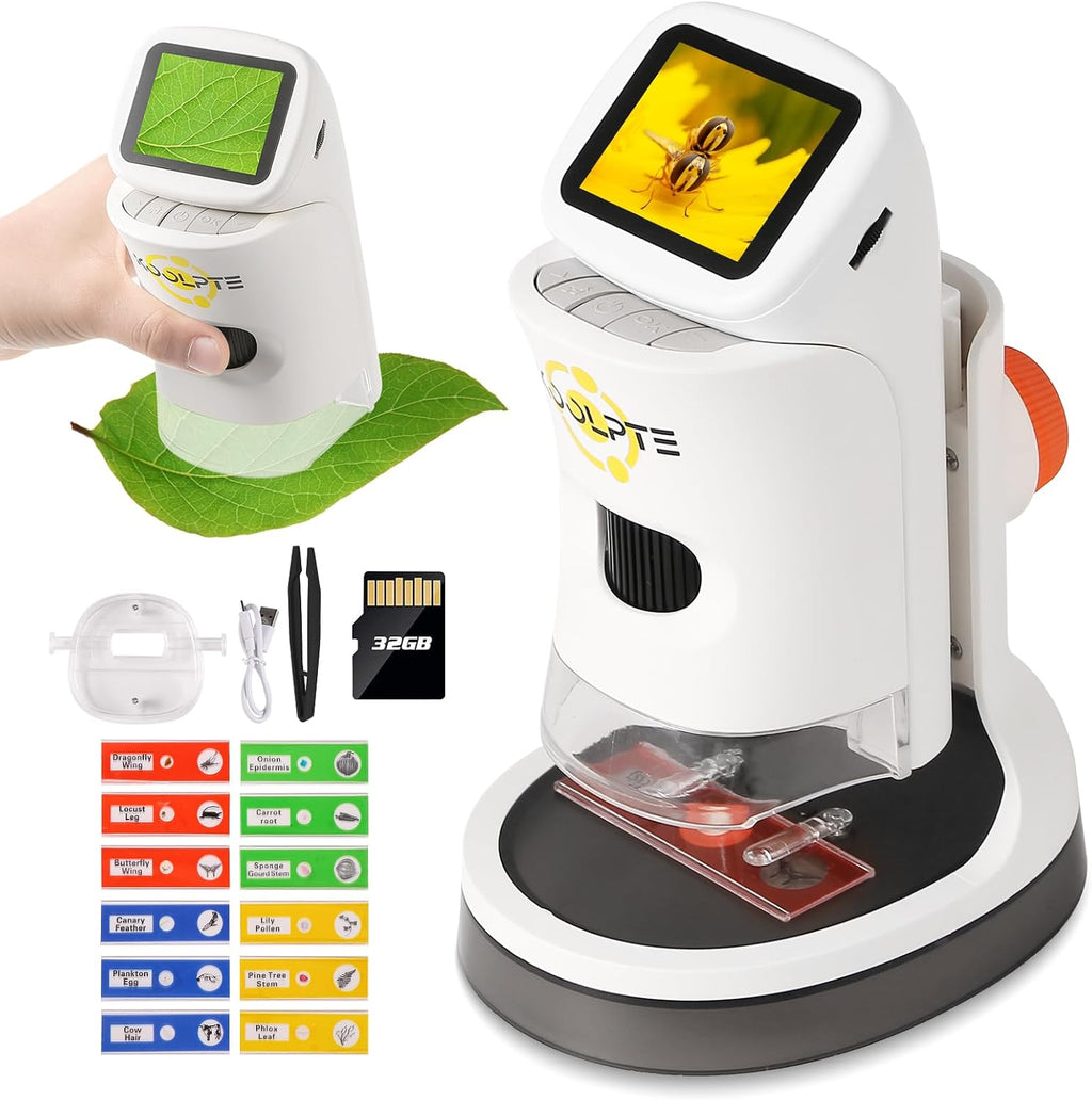 Microscopio digital de mano para niños, 1000X, pantalla LCD HD de 2.1''
