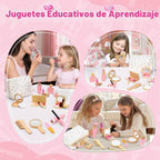 Juego de juguetes de maquillaje de madera para niños pequeños [2026] Kit de maquillaje para niñas de 3 a 5 años con lápiz labial de madera, espejo, pinceles, juego de cosméticos, regalo de cumpleaños para niñas de 3, 4, 5, 6 años