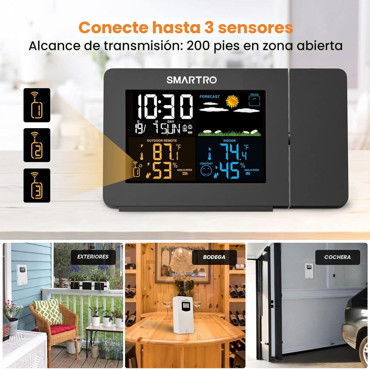 SC91 Projection Alarm Clock para Bedrooms con Weather Station