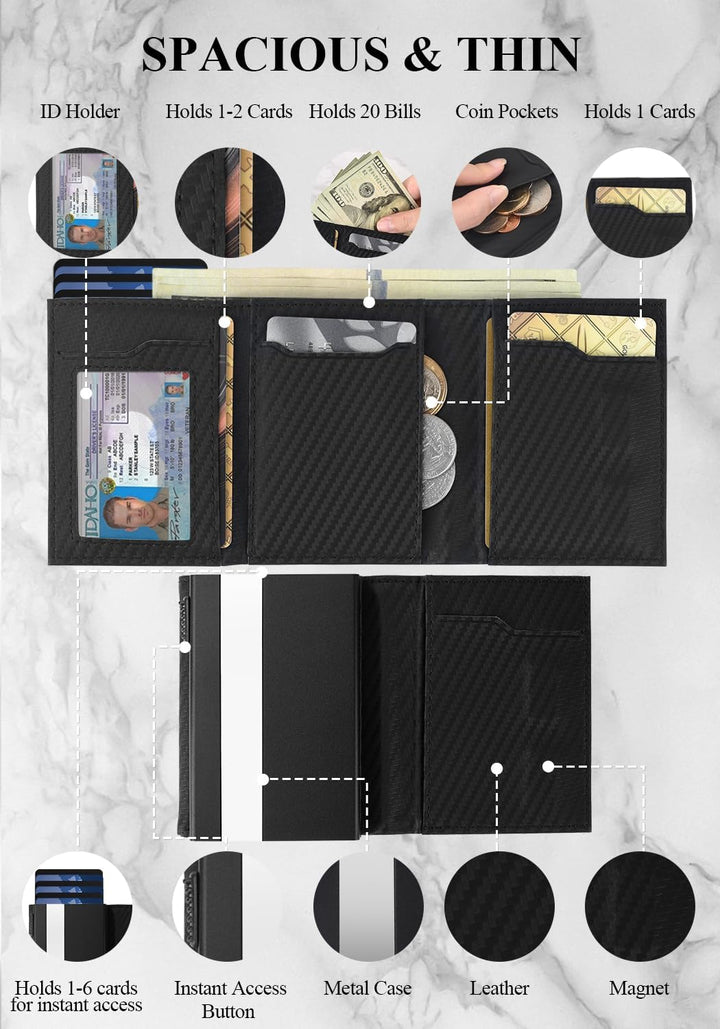 Aibirui Billetera para hombre, billetera triple para hombre con cap...