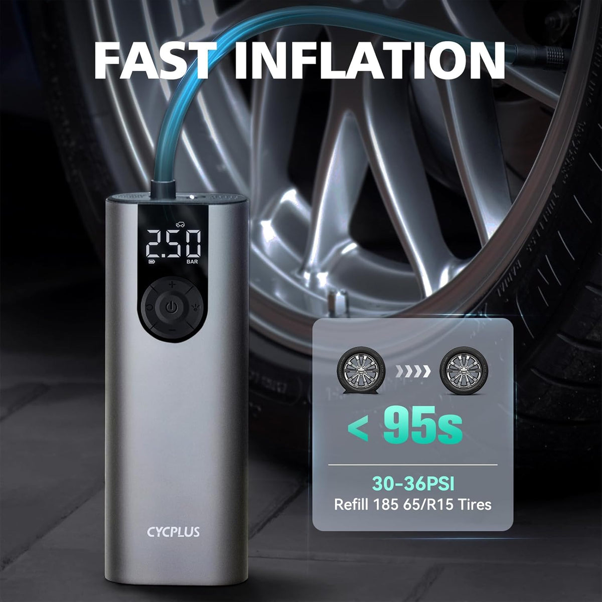 CYCPLUS Inflador de neumáticos, compresor de aire portátil, bomba d...