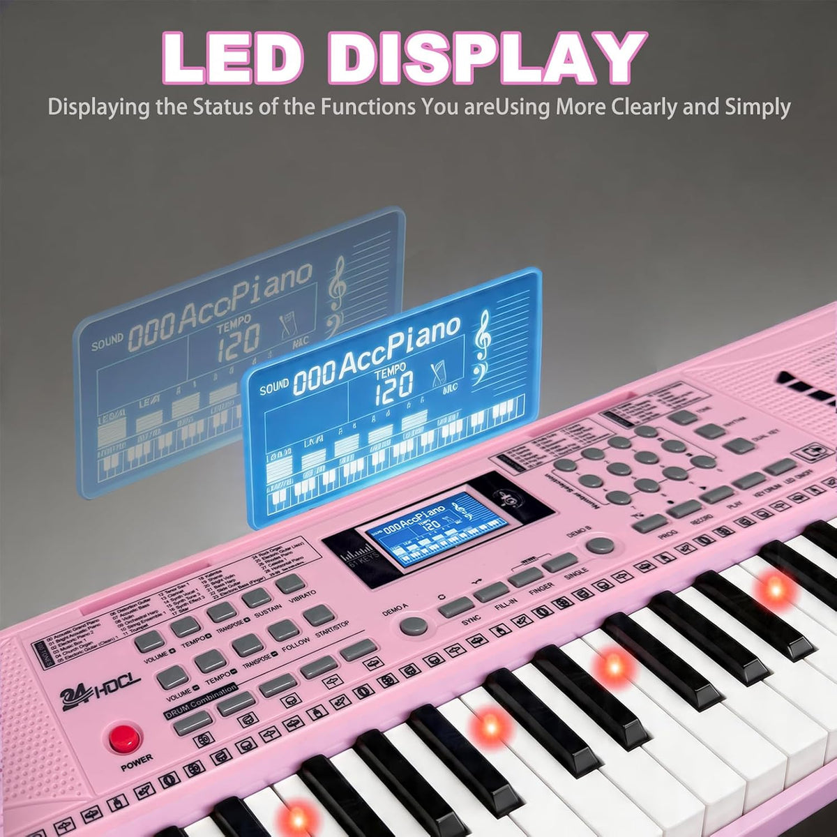 Electronic teclado Piano 61 Lighted Keys para Kids (Pink)