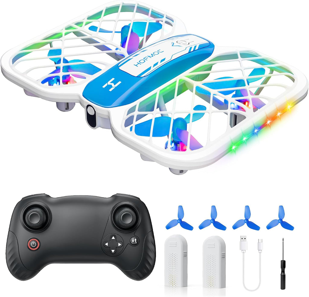 HOFMOC - Mini dron para niños, 5 modos de luz, protectores de hélice