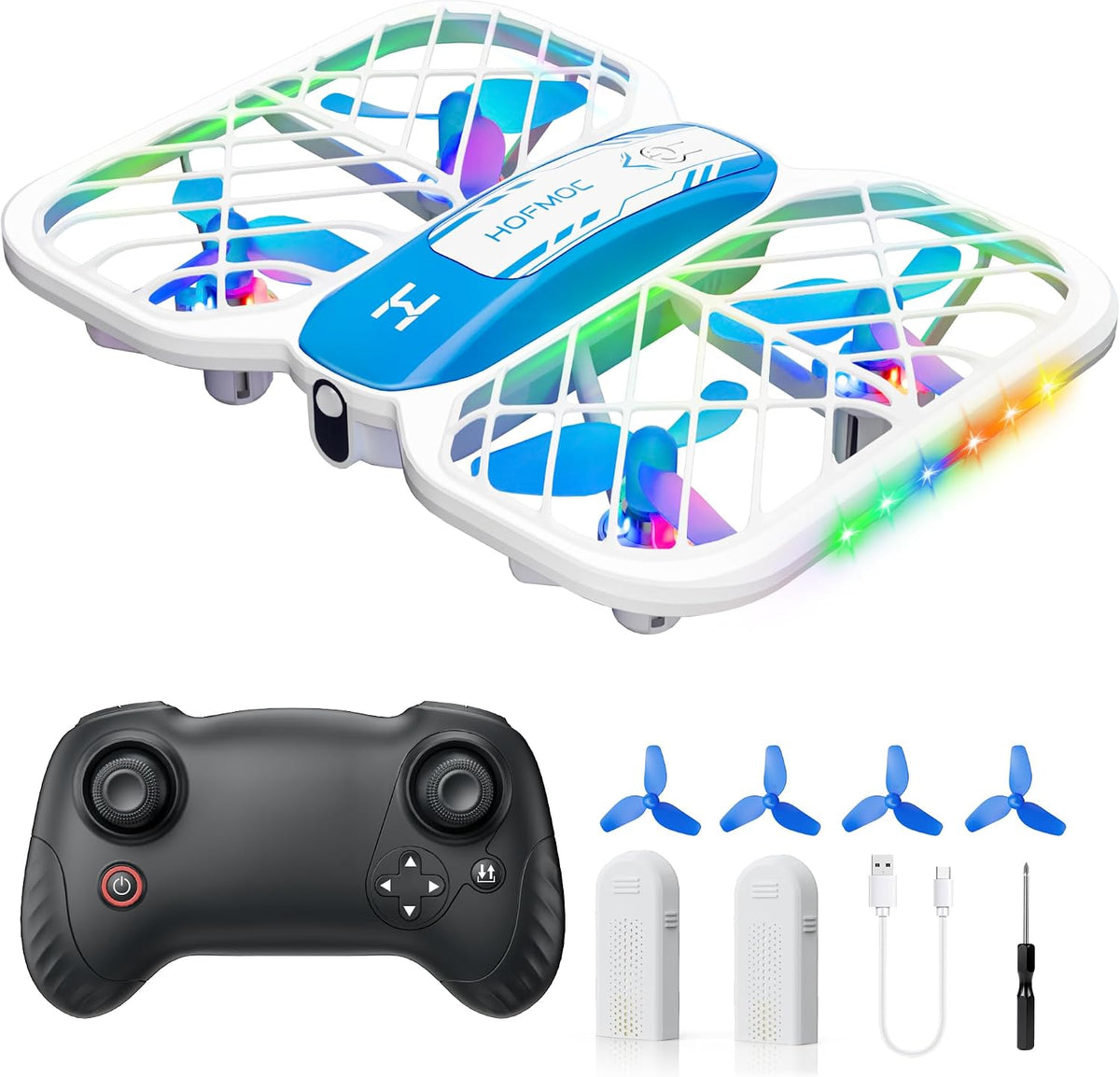 HOFMOC - Mini dron para niños, 5 modos de luz, protectores de hélice