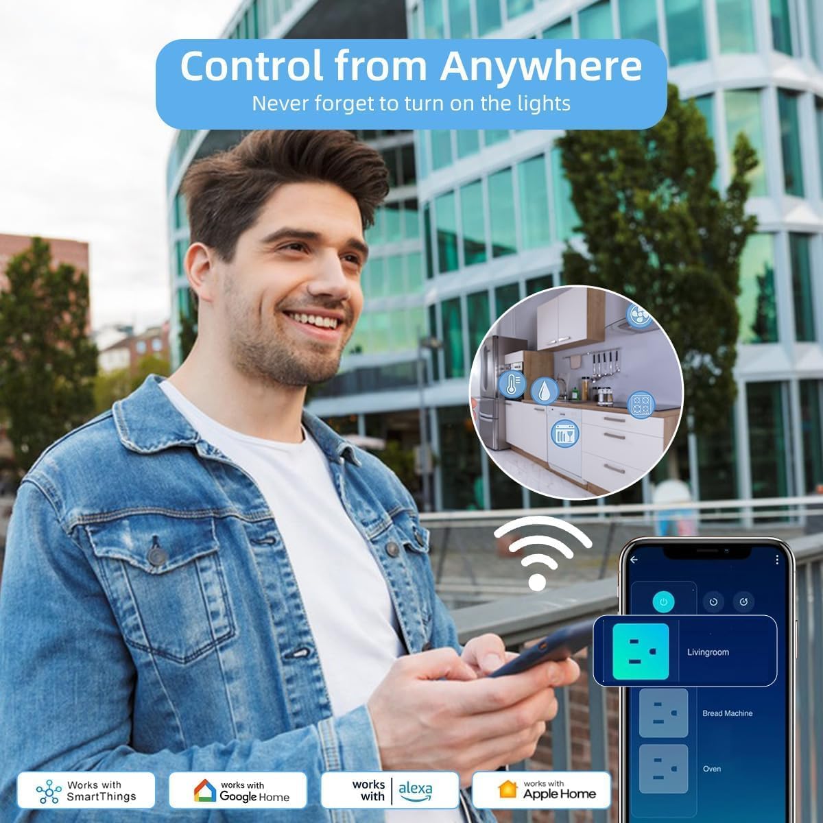 Jinvoo Regleta de alimentación inteligente WiFi, enchufe múltiple con 4 salidas de CA, 4 puertos USB, no requiere concentrador, funciona con Google Home, certificado ETL (regletas de alimentación