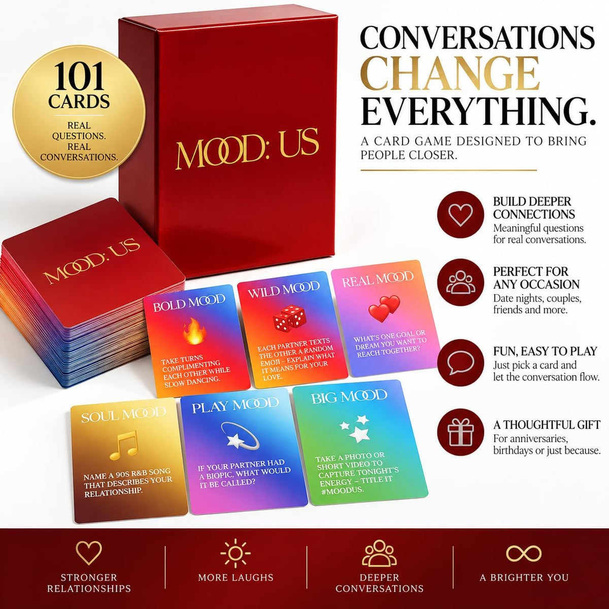 Mood: Juego de cartas de conversación de EE. UU., 103 cartas