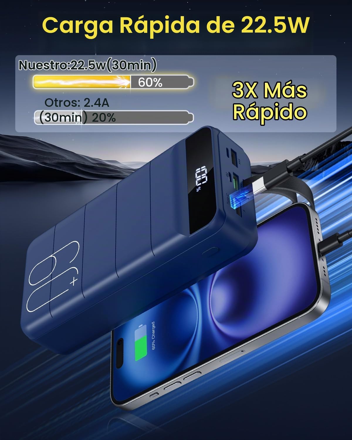 Cargador portátil Power Bank 60000mAh, banco de batería, cargador d...