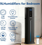 KZF Humidificadores de 9L para dormitorio grande, difusor de llenado superior de niebla fría de 2.3 galones, control remoto, 3 modos de niebla, humidificador silencioso para plantas de oficina en casa