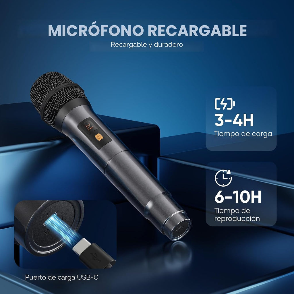 Máquina de karaoke, 3 micrófonos inalámbricos, altavoz Bluetooth con
