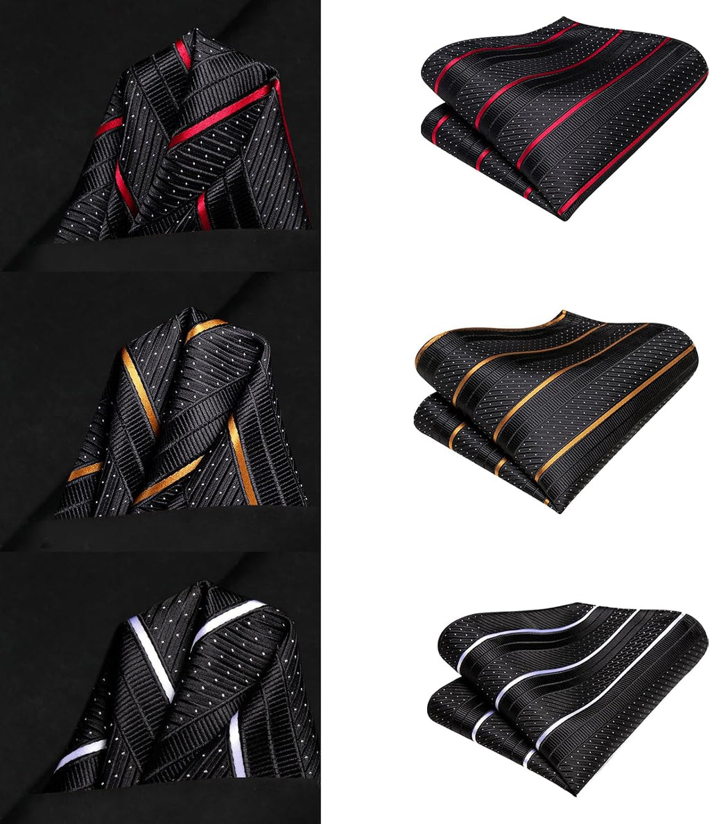 Hi-Tie - Juego de 3 piezas para hombre, incluye corbata, pañuelo de bolsillo, gemelos y pin de solapa, colección de corbata de seda
