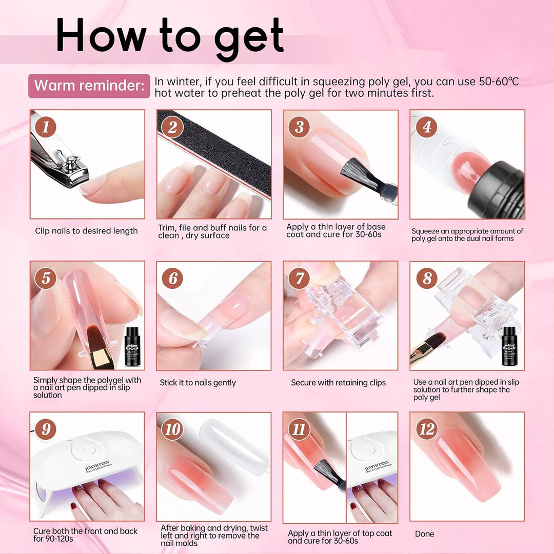 JEWHITENY - Kit de uñas de gel de extensión de polivinílico de 14 p...