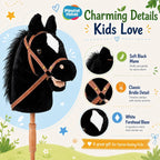 Nature Bound Caballo de palo | Caballo en un palo con efectos de sonido – Poni de peluche hecho a mano para niños pequeños y niños | Mango de madera resistente cosido a mano | Juguete de caballo de juego de simulación (negro)