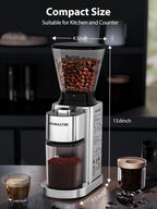 Aromaster Molinillo cónico de grano de café, 48 ajustes, antiestático
