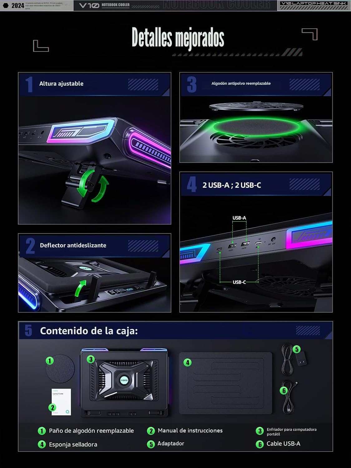 llano Almohadilla de enfriamiento para laptop para juegos V10, vent...