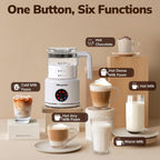 Espumador de leche eléctrico grande y vaporizador, vaporizador de leche de 16.9 onzas y espumador para leche o chocolate caliente, apto para lavavajillas, sin BPA, 6 funciones, disfruta de la espuma