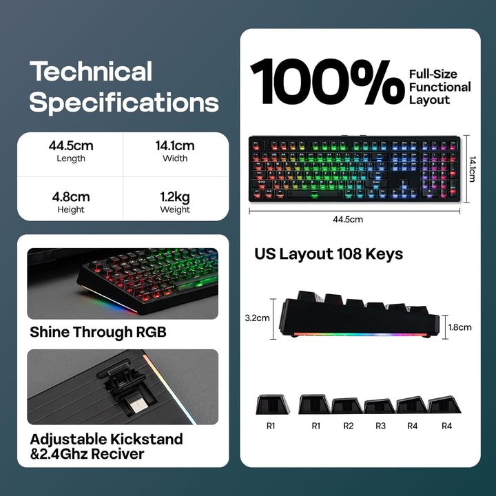 EPOMAKER HE108 Wireless Gaming Keyboard, 8K Polling &amp; 10000mAh,...