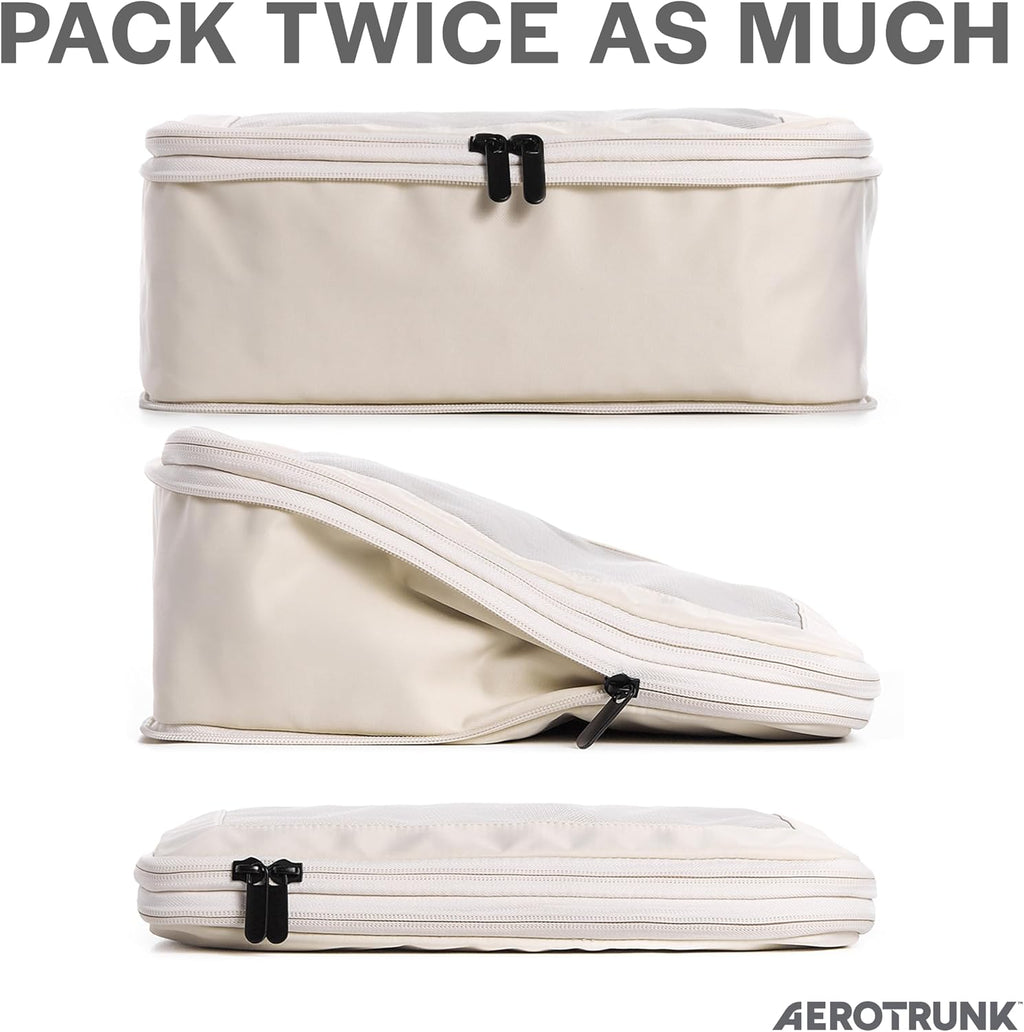 Cubos de embalaje de compresión para viajes, bolsas organizadoras de equipaje, cubos de embalaje con doble cremallera para maletas (paquete de 4, beige)