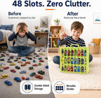 Caja Organizadora de Juguetes Compatible con Autos Hot Wheels, Contenedor para Autos de Matchbox, Mini Juguetes, Muñecas Pequeñas, Caja de Transporte Doble Cara para Hotwheels - 48