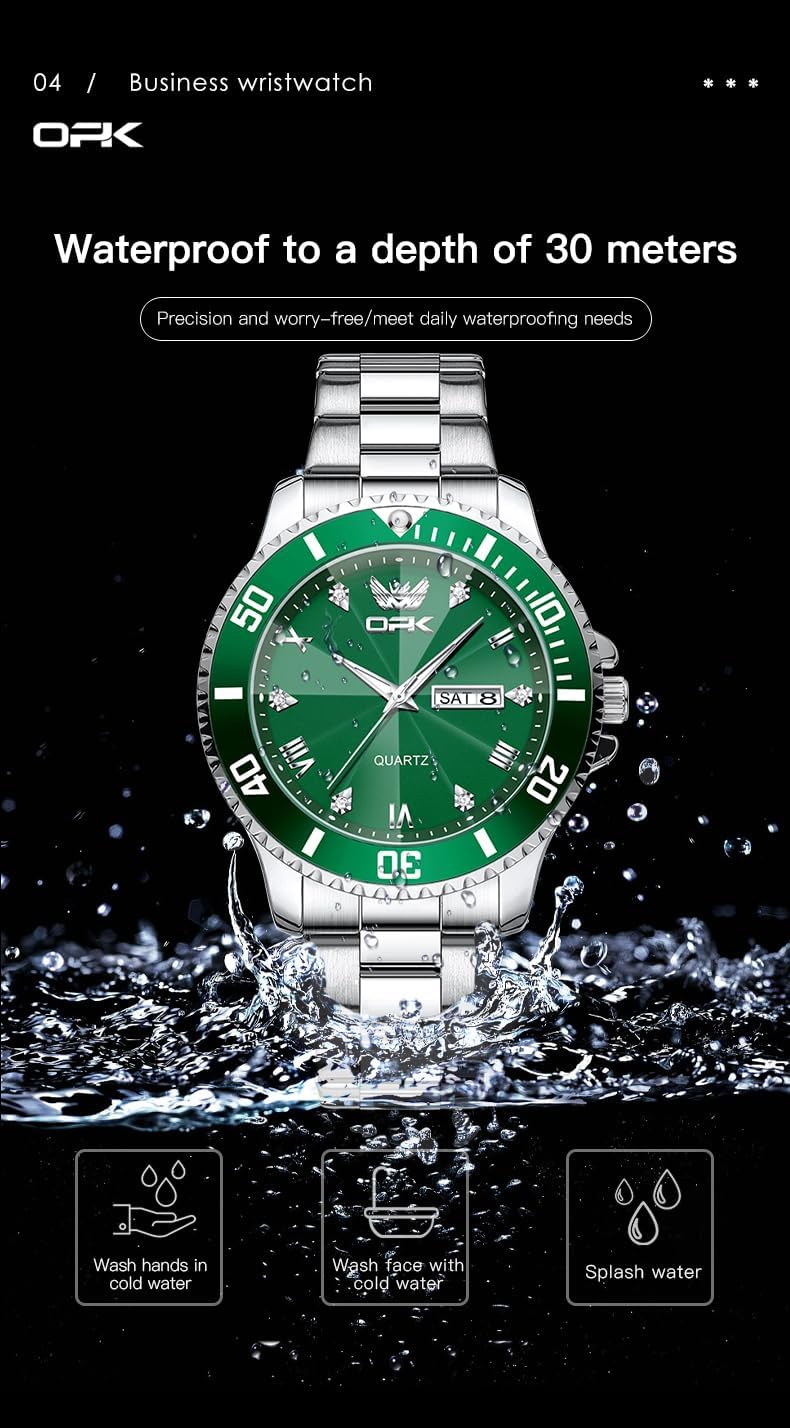 OPK Relojes para hombres de diamantes romanos analógicos relojes impermeables grandes de acero inoxidable para hombre, reloj de pulsera de negocios para padre, reloj de regalo, azul