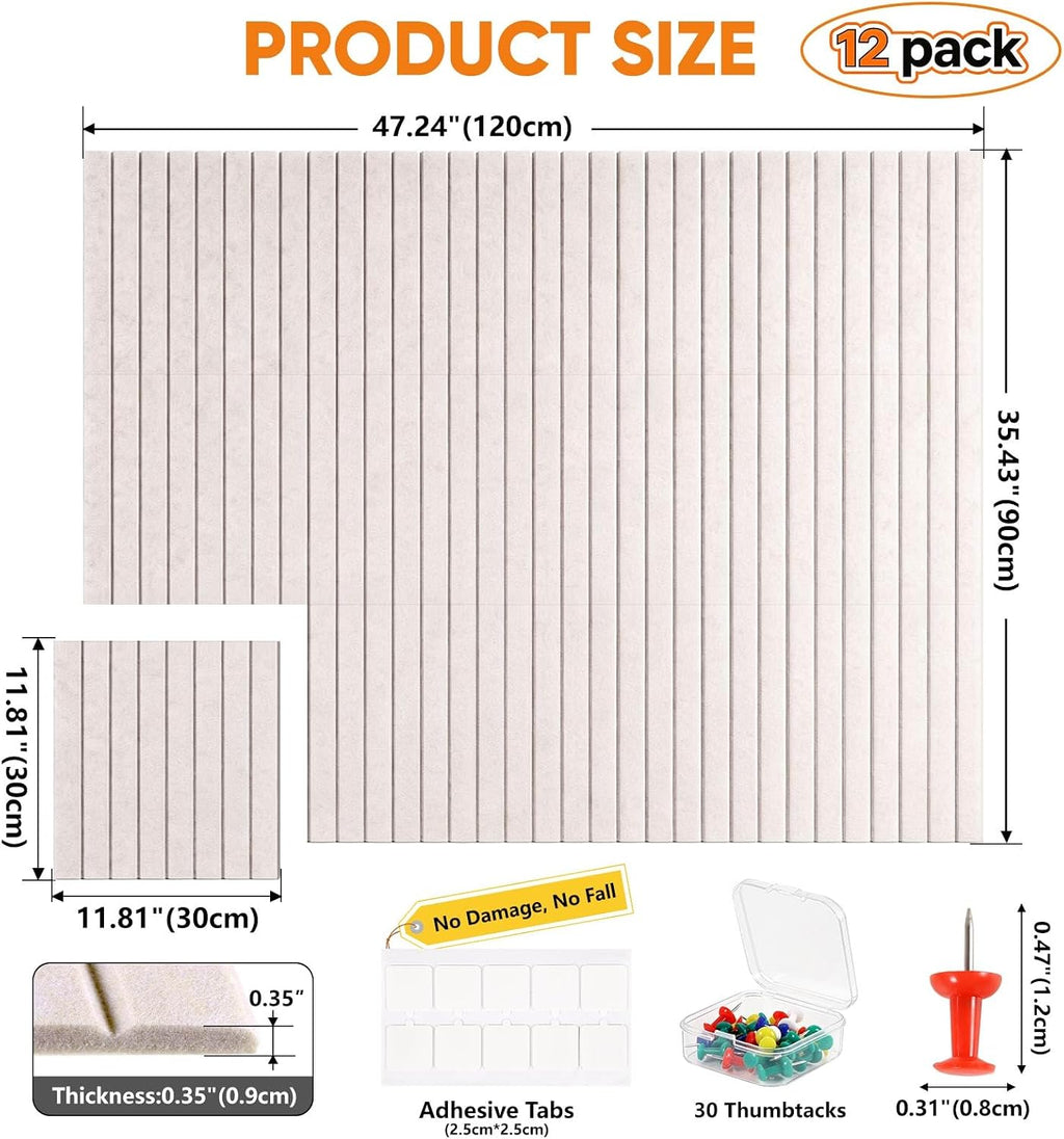 Tablón de anuncios de fieltro grande de 48 x 36 pulgadas, paquete de