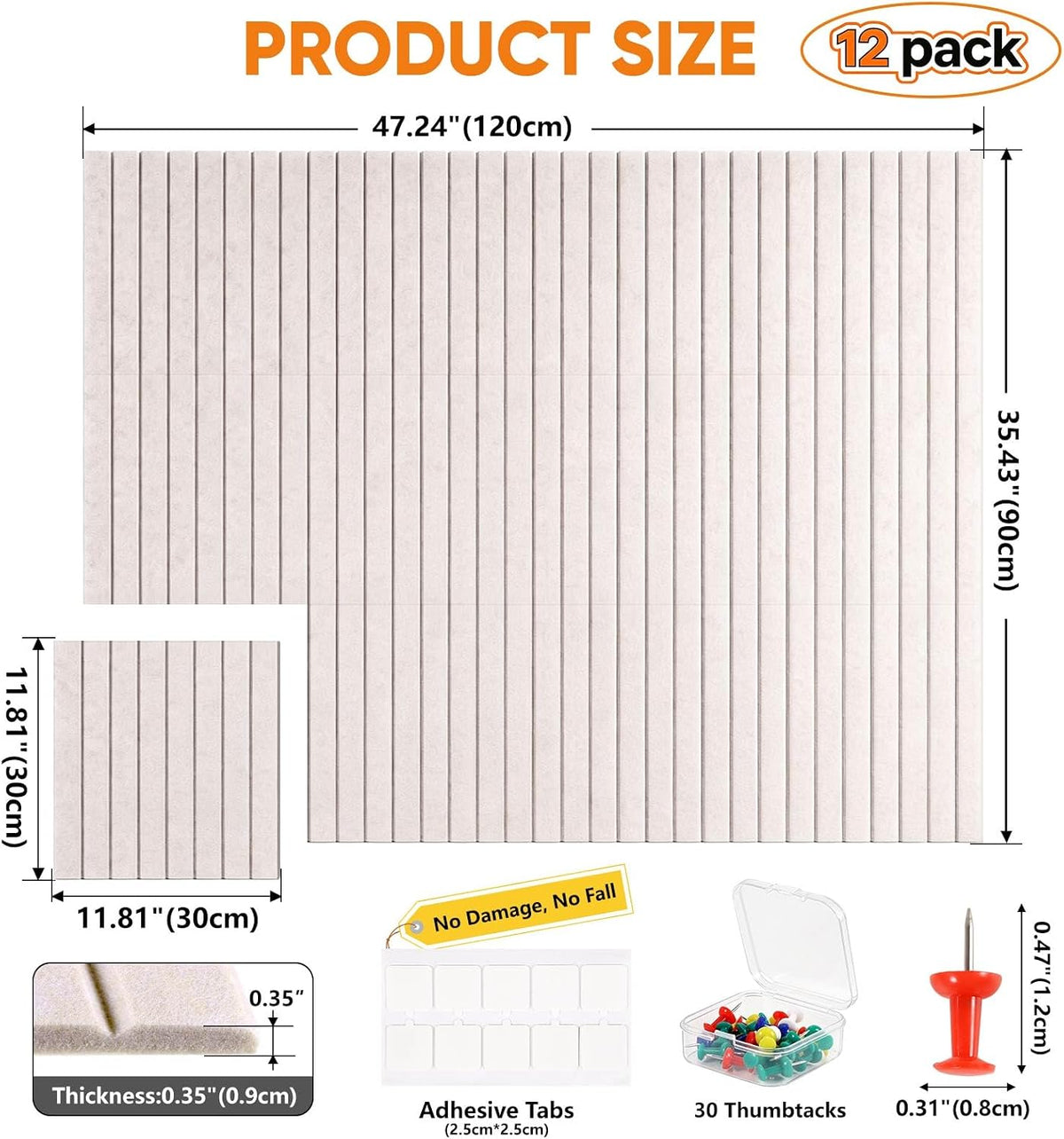 Tablón de anuncios de fieltro grande de 48 x 36 pulgadas, paquete de