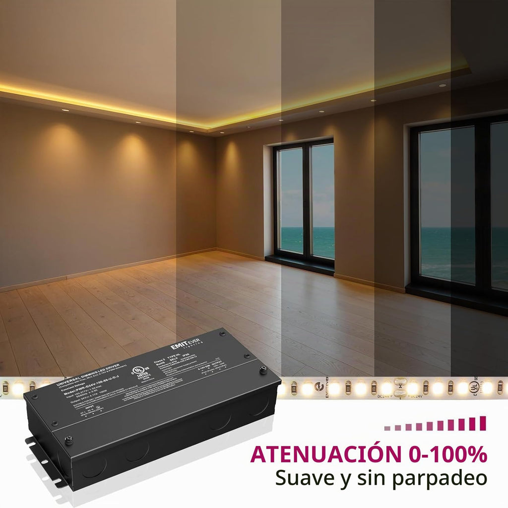 EMITEVER Paquete de 2 Controladores LED Regulables 100W 24V 5-en-1, AC 110-277V a DC