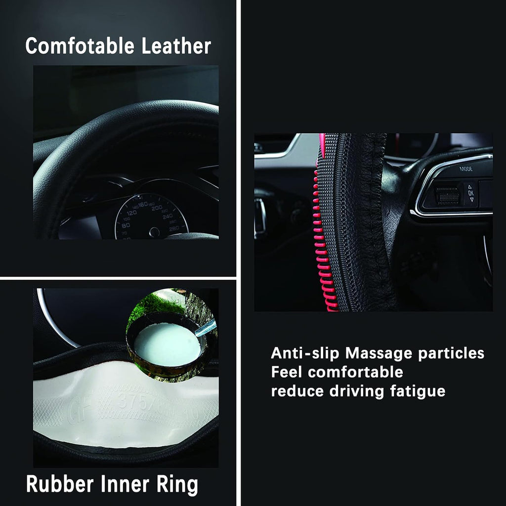 Yangday Funda de cuero para volante para Ford F150 F250 F350, 15.5-16 pulgadas Funda para volante de coche con partícula antideslizante de masaje (Negro)