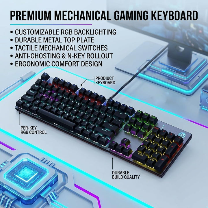 HP GK400F Teclado mecánico con cable para juegos, USB con cable de...