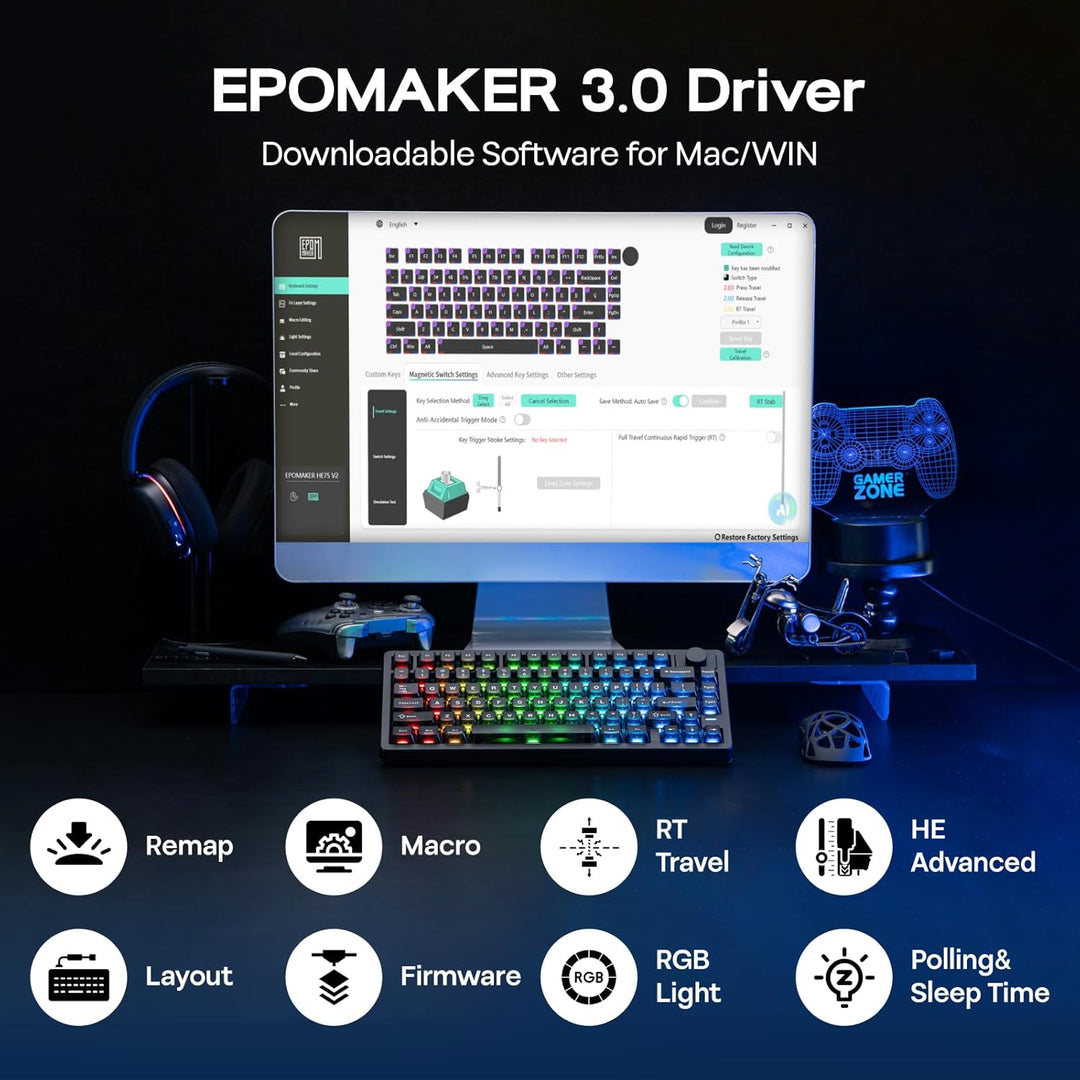 EPOMAKER HE75 V2 Teclado para juegos con efecto Hall, sondeo de 8K...